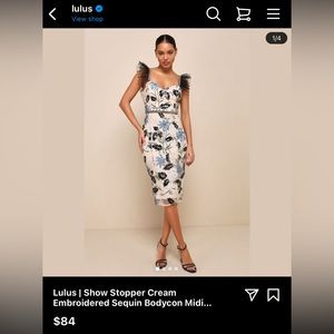 Lulus | Show Stopper Cream
Embroidered Sequin Bodycon Midi...